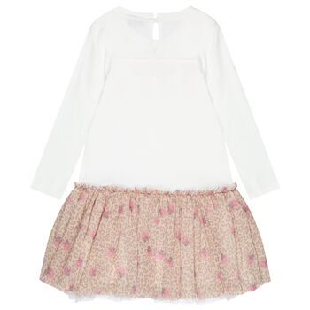 Girls Ivory & Beige Bow Tulle Dress 