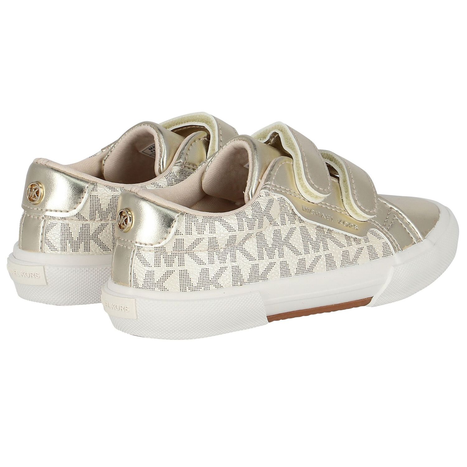 Girls Ivory & Gold Logo Trainers, 1, hi-res