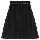 Girls Black Jersey & Mesh Skirt, 1, hi-res