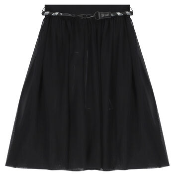 Girls Black Jersey & Mesh Skirt