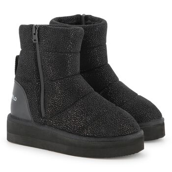 Girls Black Logo Boots