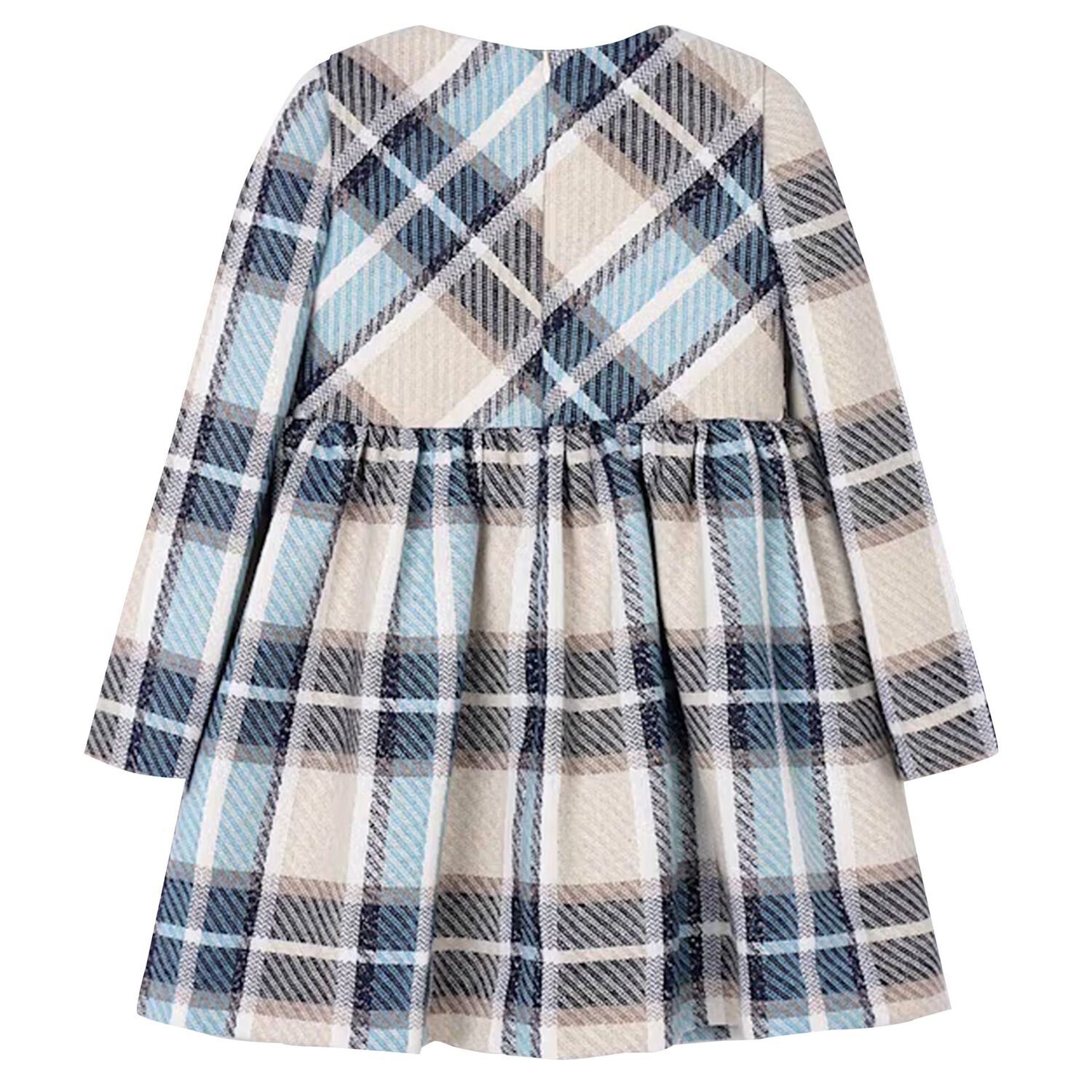 Girls Blue & Beige Bow Checked Dress, 3, hi-res