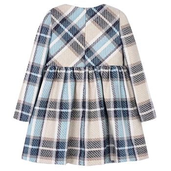 Girls Blue & Beige Bow Checked Dress