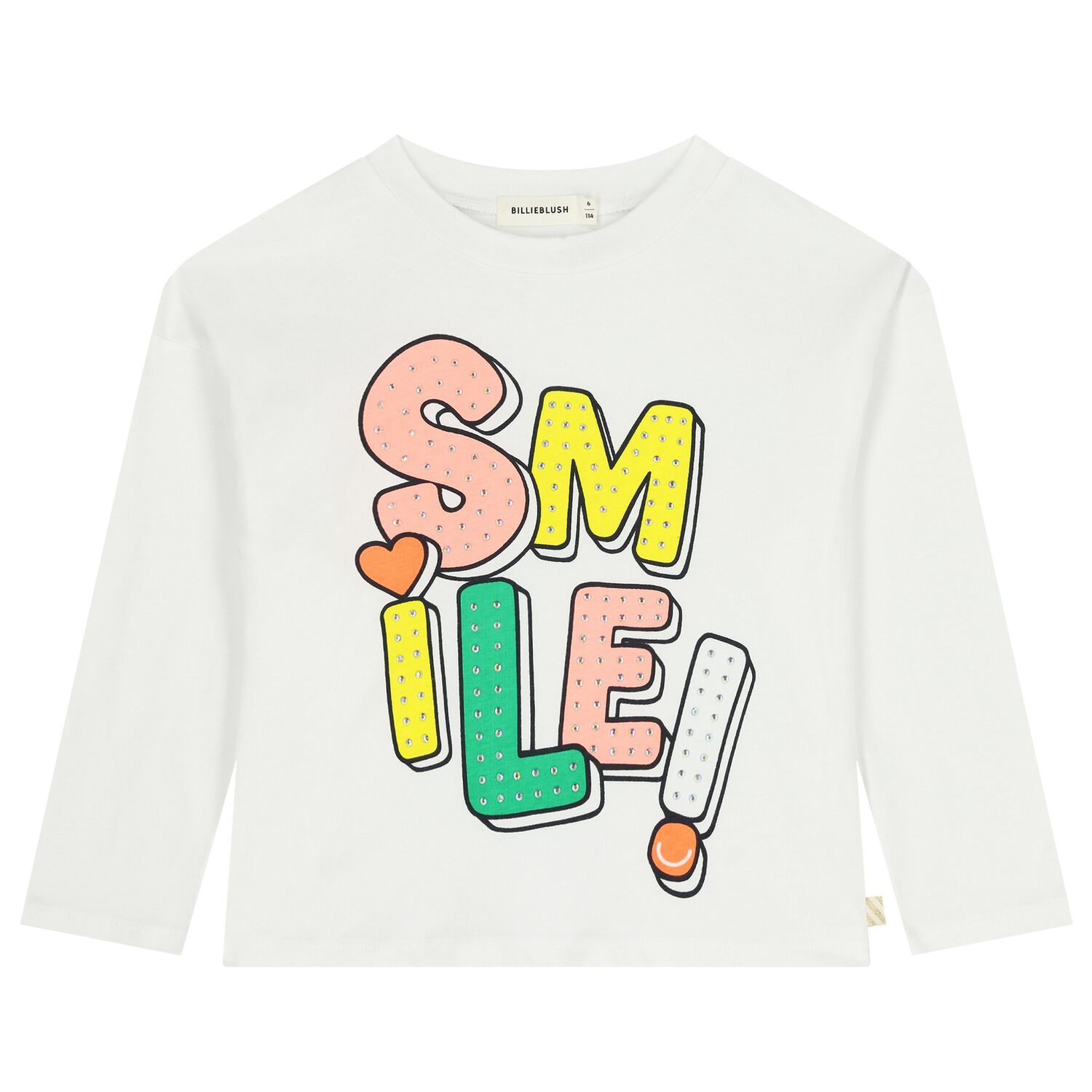 Girls White Embellished Long Sleeve Top, 1, hi-res