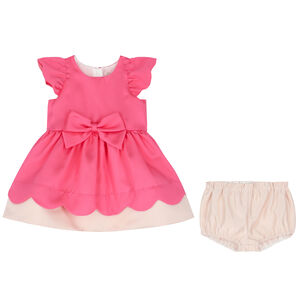 Baby Girls Pink & Ivory Bow Dress Set