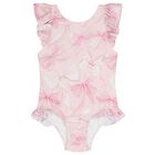 Girls Pink Bow Swimsuit, 1, hi-res