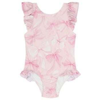 Girls Pink Bow Swimsuit