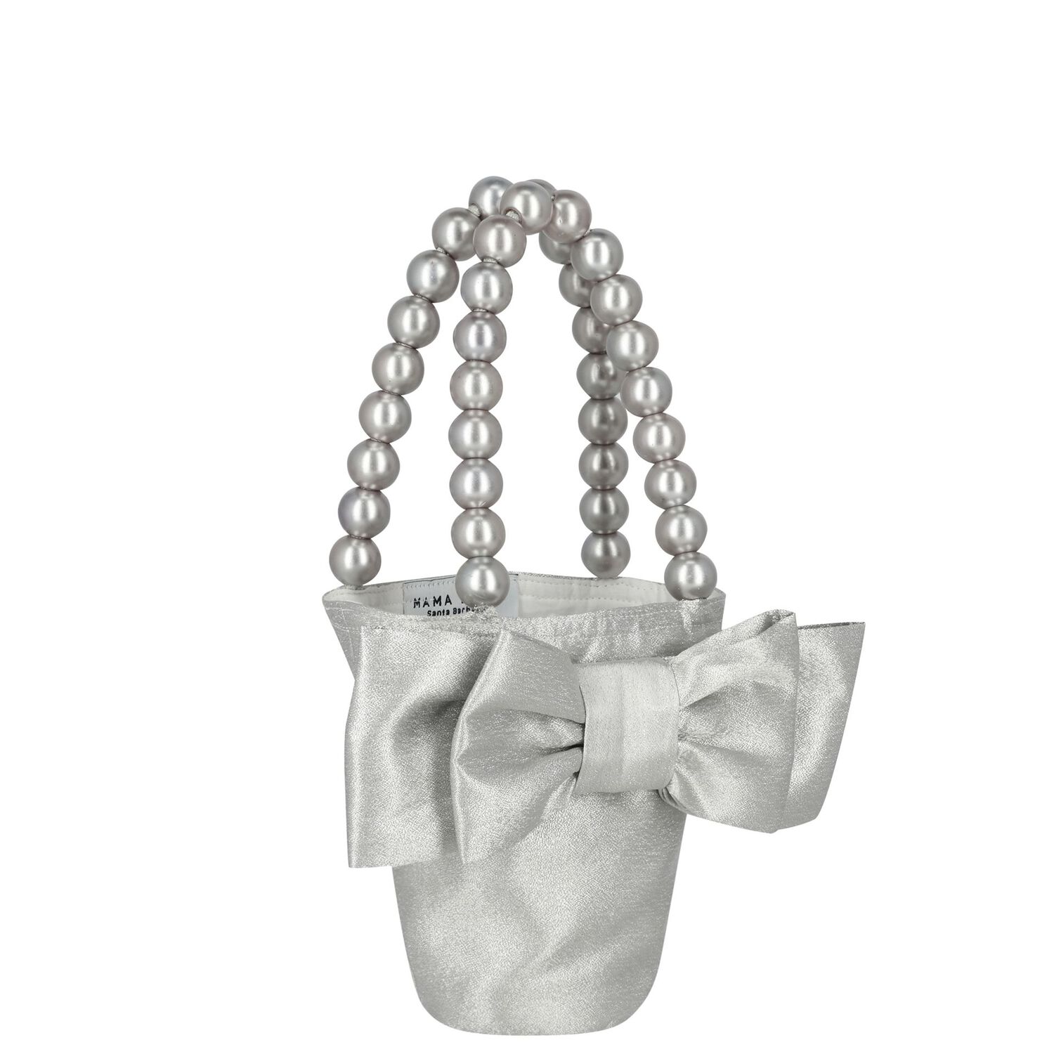 Girls Metallic Silver Bow Handbag , 1, hi-res