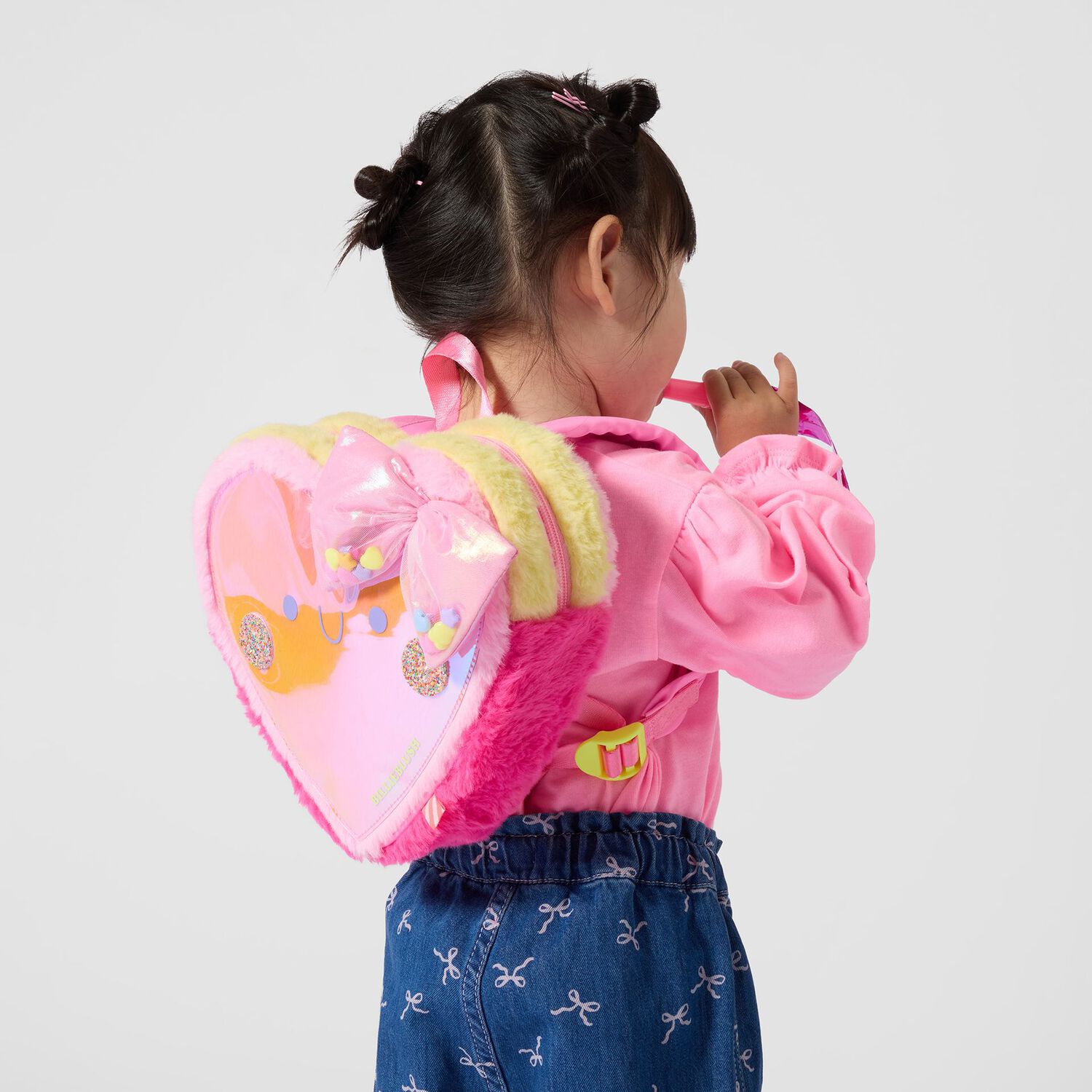 Girls Pink Heart Iridescent Backpack ( 22cm ), 1, hi-res