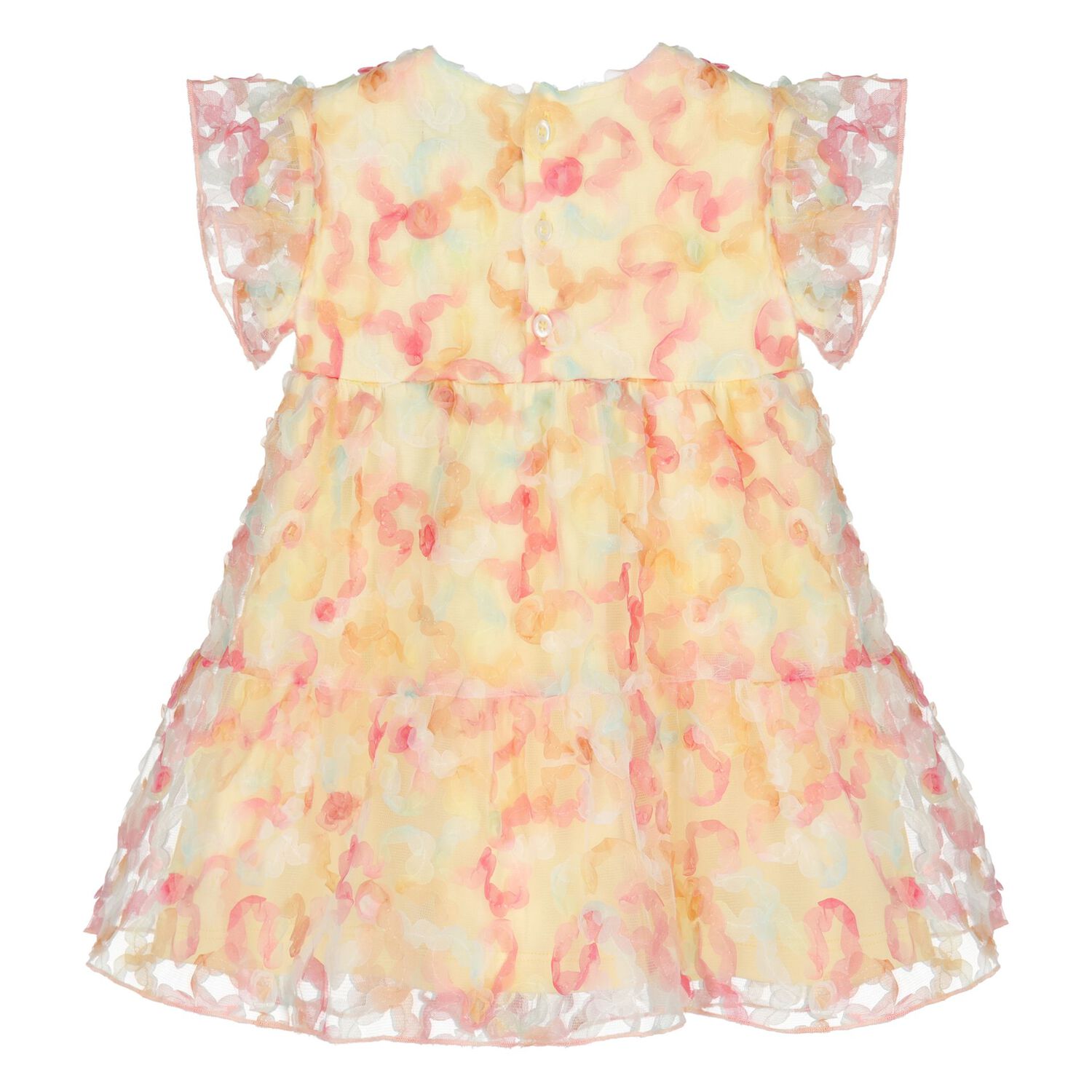 Younger Girls Yellow & Pink Logo Floral Tulle Dress, 1, hi-res