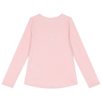 Girls Pink Embellished Logo Long Sleeve Top