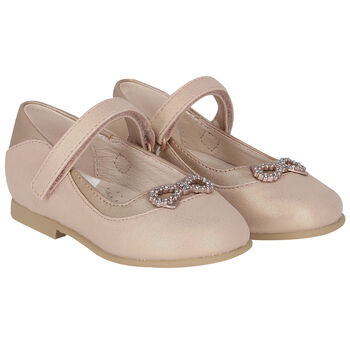 Younger Girls Rose Gold Diamante Bow Shoes