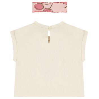 Younger Girls Ivory & Pink Cherry T-Shirt Set