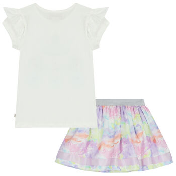 Girls White & Purple Embellished Skirt Set
