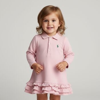 Baby Girls Pink Ruffled Polo Dress Set