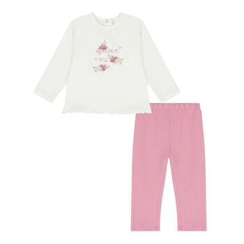 Baby Girls Ivory & Pink Puppy Leggings Set