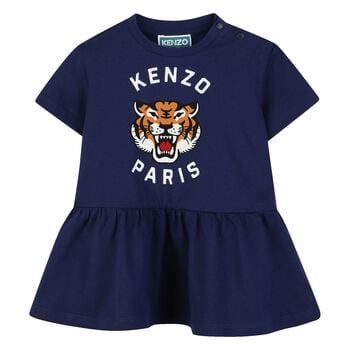Younger Girls Navy Blue Tiger Logo Dress