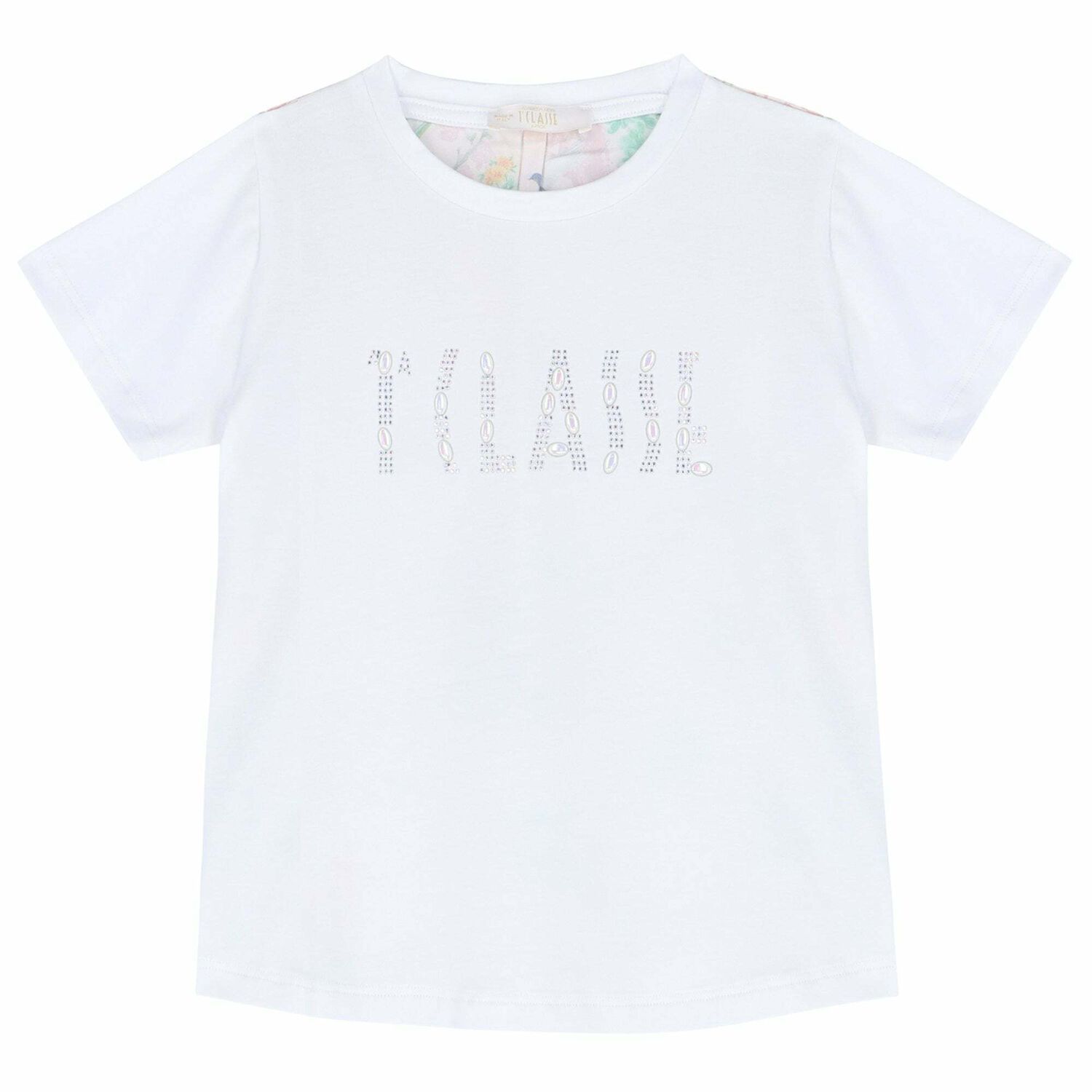 Girls White Embellished Logo T-Shirt, 1, hi-res