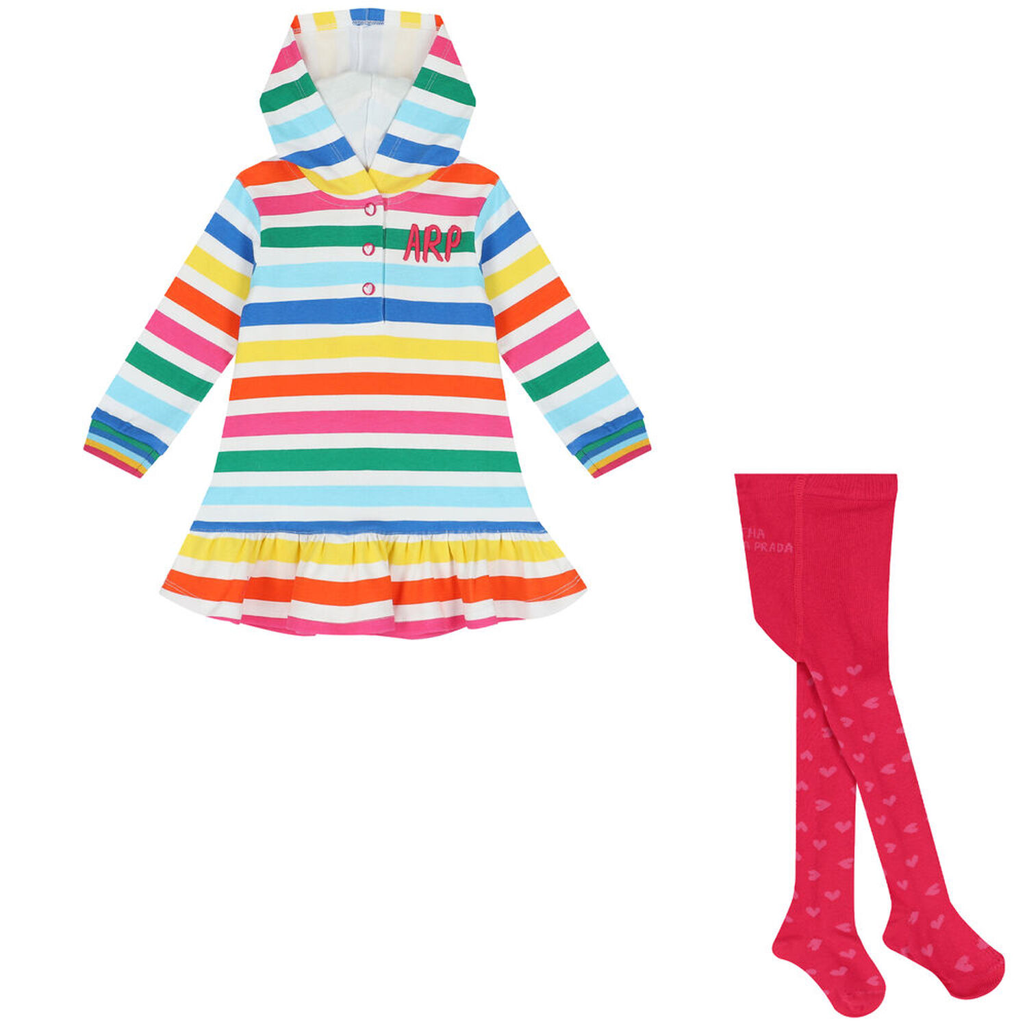 Girls Rainbow Stripe Hooded Dress Set, 1, hi-res image number null
