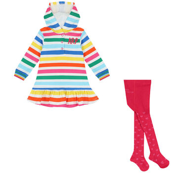 Girls Rainbow Stripe Hooded Dress Set