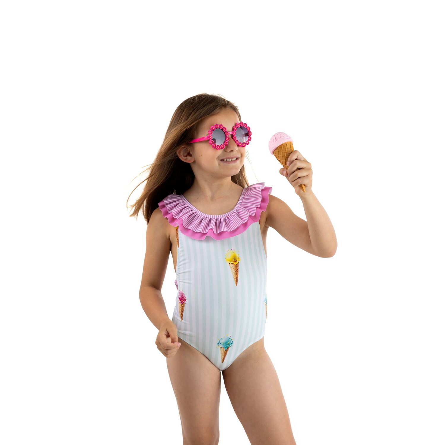 ملابس سباحة آيس كريم باللون الوردي والأخضر للبنات, 1, hi-res image number null