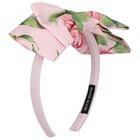Girls Pink Bow Floral Headband, 2, hi-res