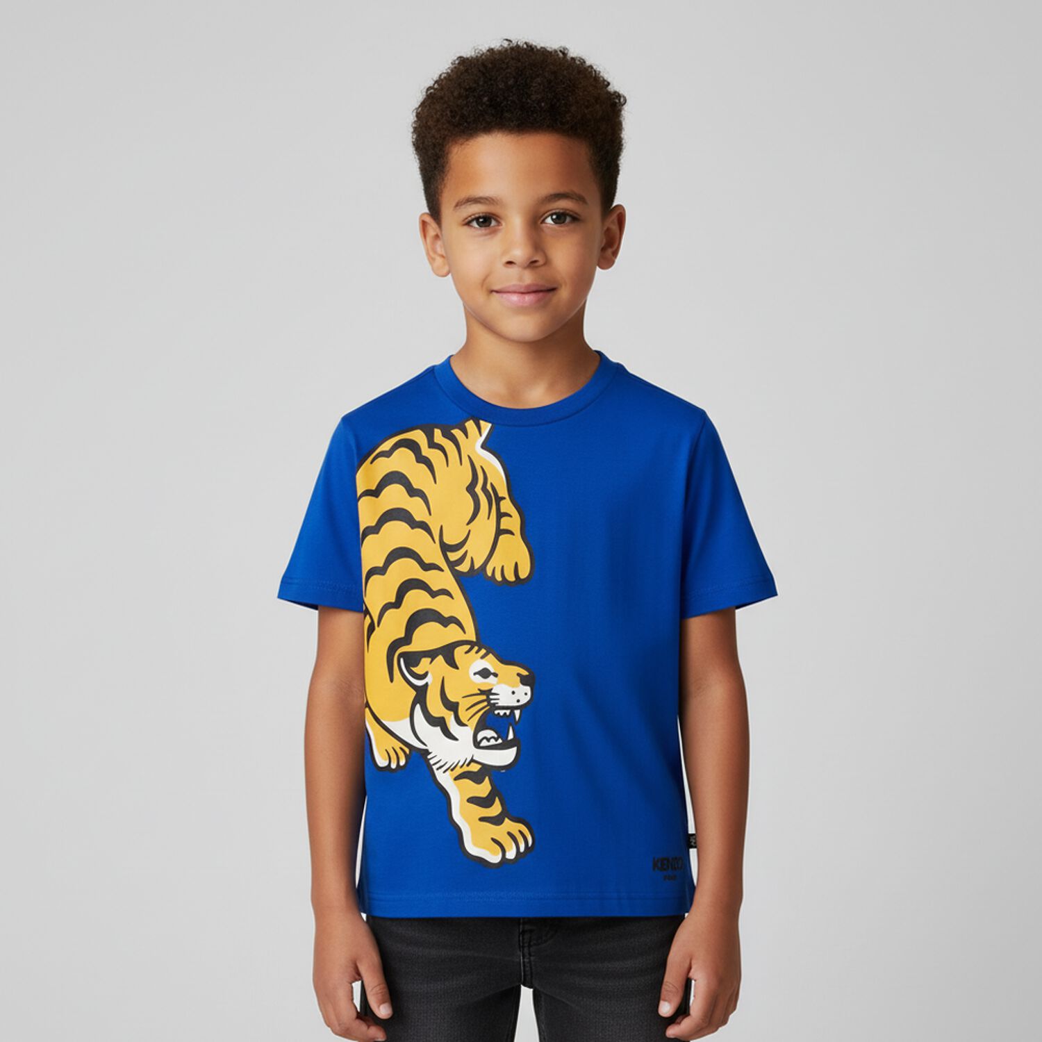 Boys Blue Tiger Logo T-Shirt, 1, hi-res