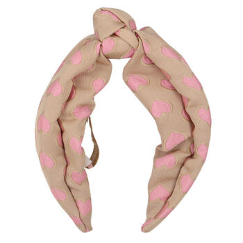 Girls Beige & Pink Hearts Jacquard Headband