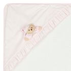 Baby Girls White & Pink Teddy Bear Hooded Towel, 2, hi-res