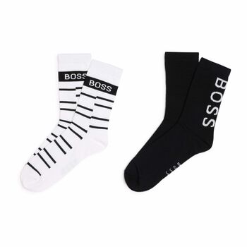 Boys White & Black Logo Socks ( 2-Pack )