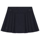 Girls Navy Blue Logo Pleated Skirt, 1, hi-res