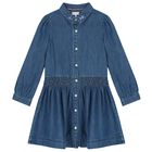 Girls Blue Floral Denim Dress, 1, hi-res