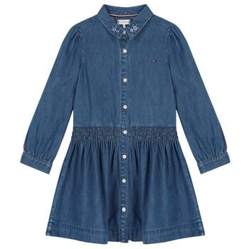 Girls Blue Floral Denim Dress