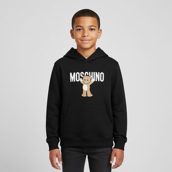 Black Teddy Bear Logo Hooded Top