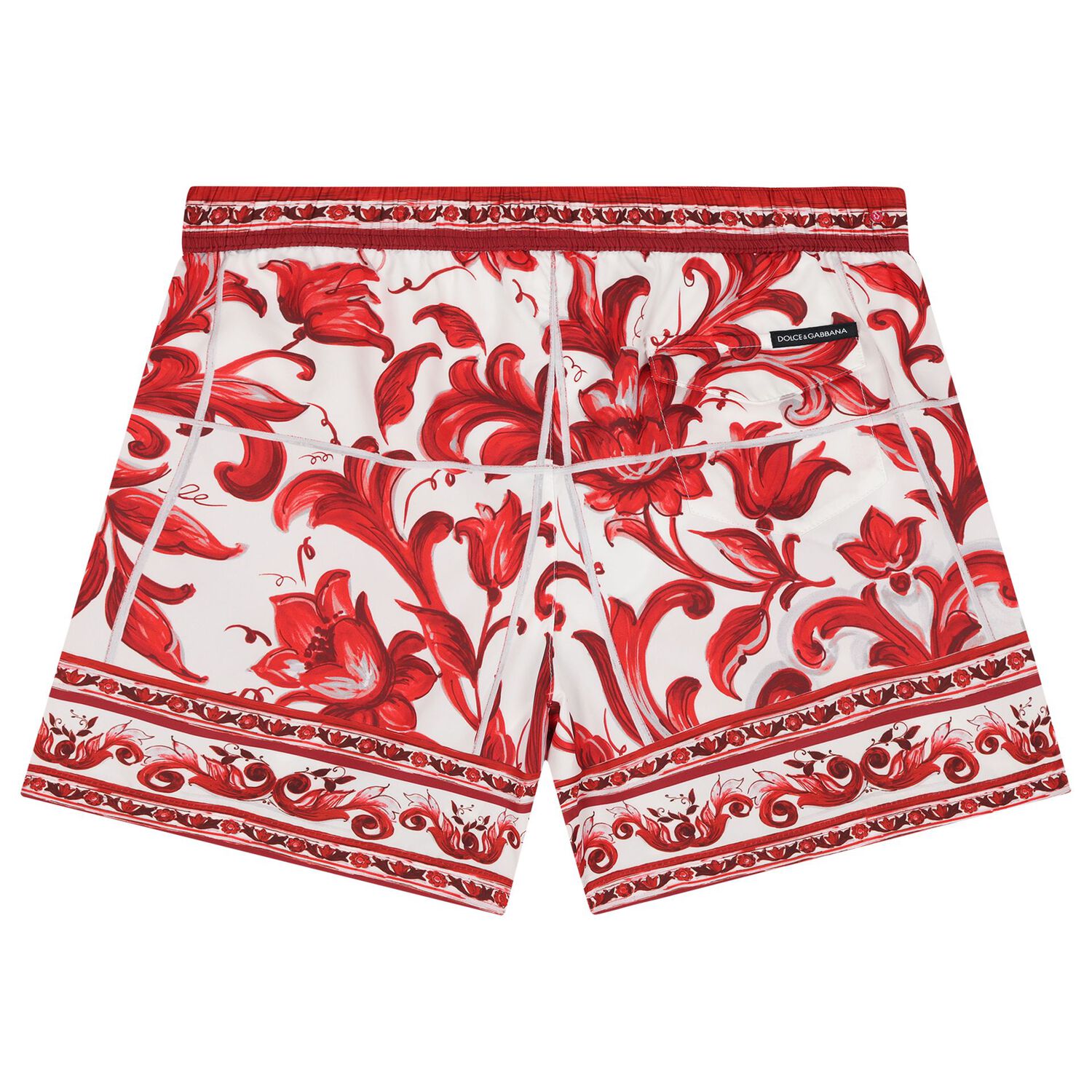 Boys White & Red Majolica Swim Shorts, 1, hi-res