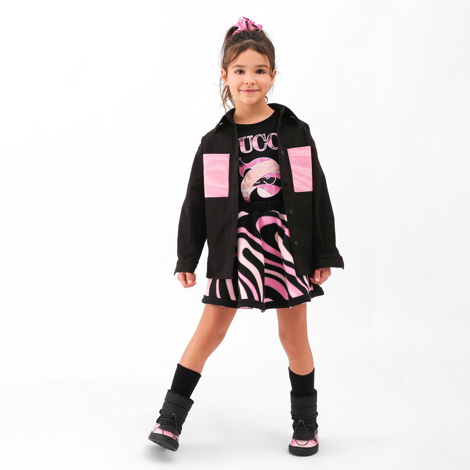 Girls Pink & Black Vortice Skirt, 1, hi-res