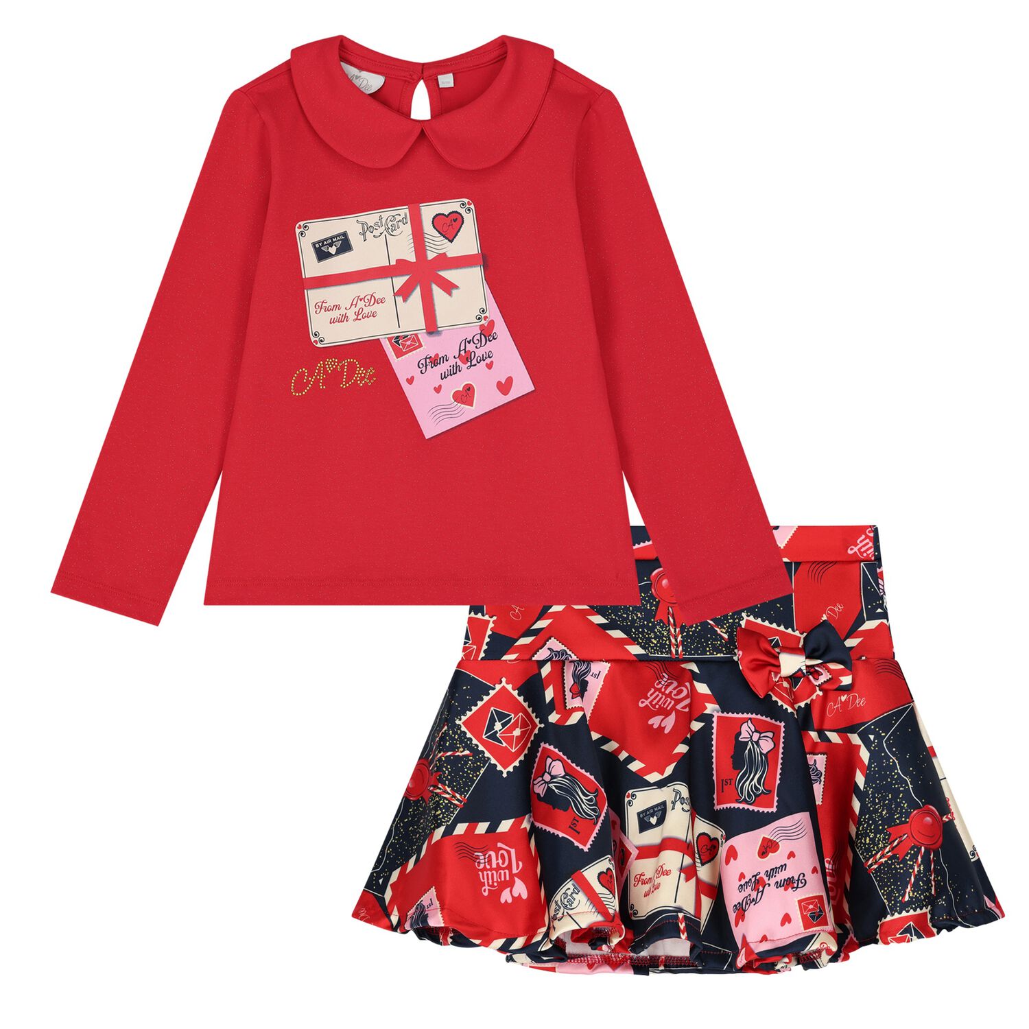 Girls Red Logo Envelope Skirt Set, 1, hi-res image number null