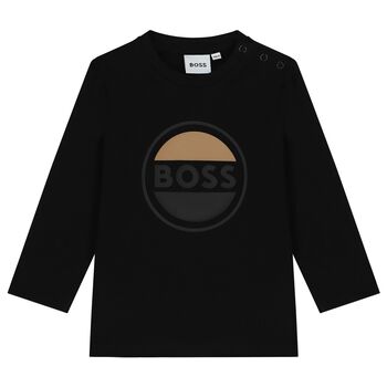 Younger Boys Black Logo Long Sleeve Top