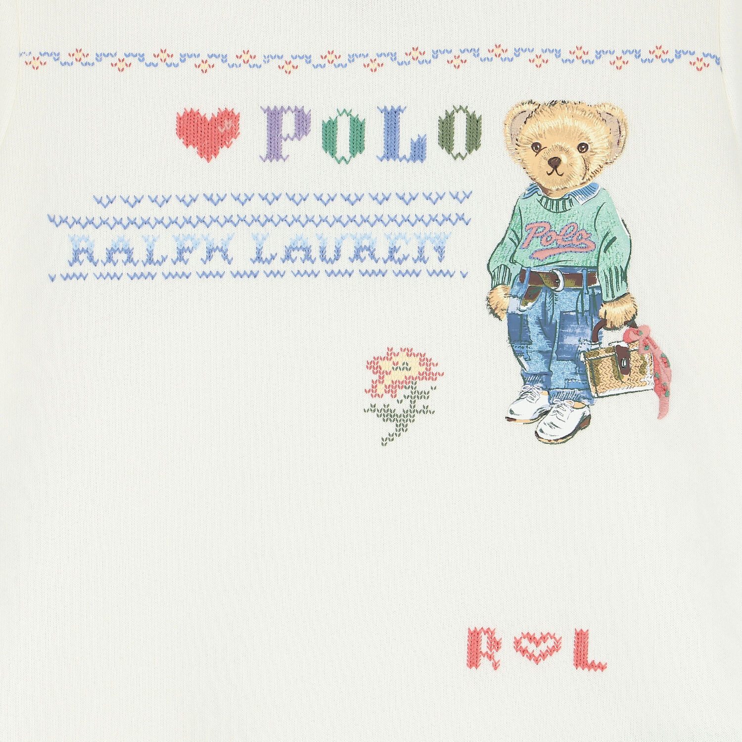 سويت شيرت بشعار دب باللون الأبيض للبنات, 1, hi-res