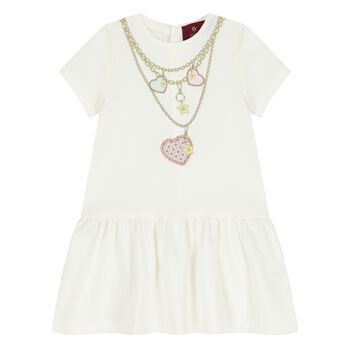 Younger Girls Ivory Necklace Logo Dress