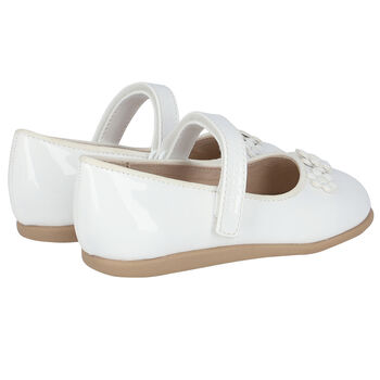 Younger Girls White Patent Flower Ballerina Shoes