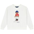 Girls White Polo Bear Sweatshirt, 1, hi-res