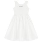 Girls White Flared Jersey Dress, 2, hi-res