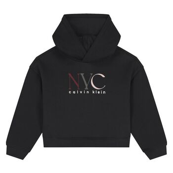 Girls Black Logo Hooded Top