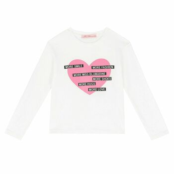 Girls White Printed Long Sleeve Top