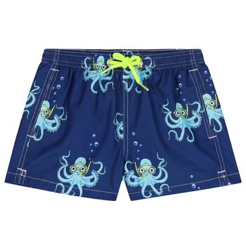 Boys Navy Blue Octopus Swim Shorts