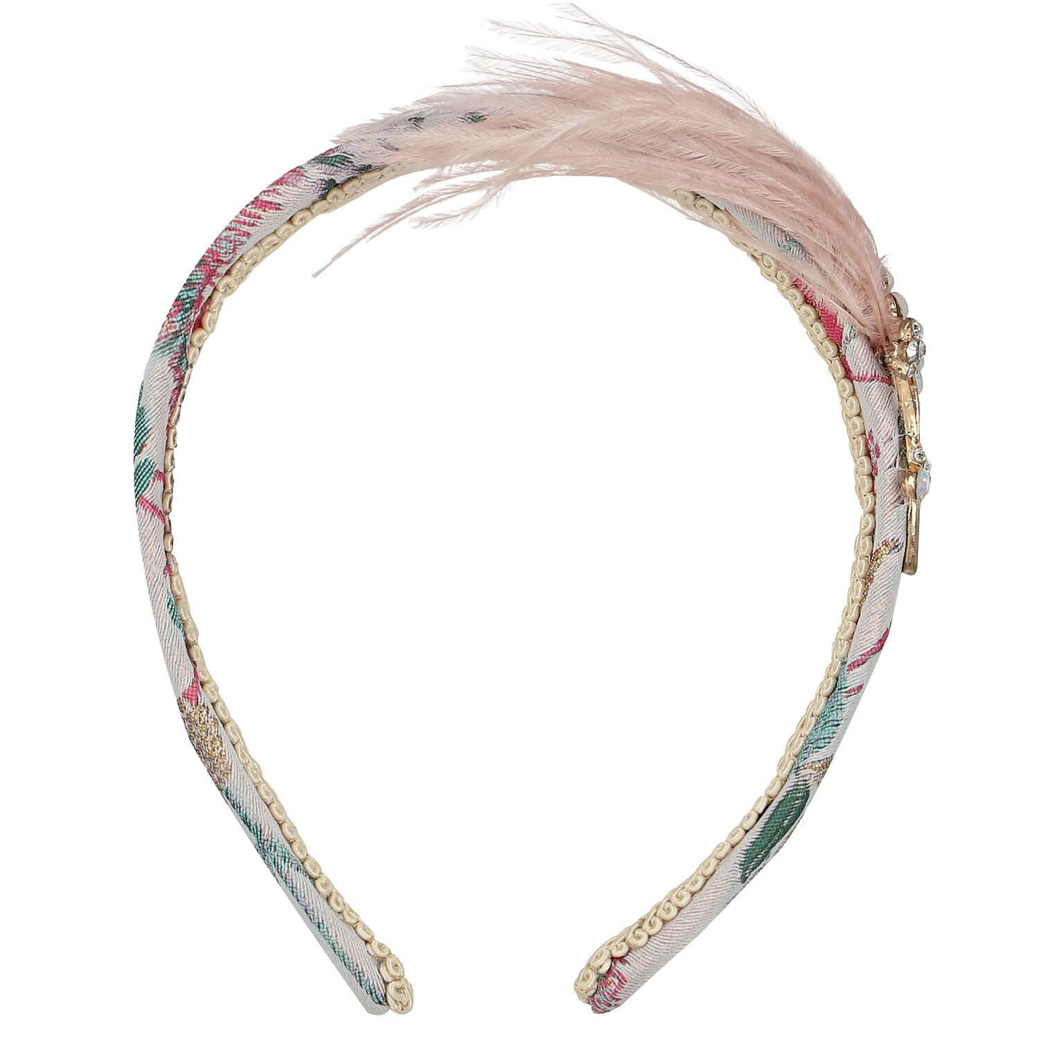 Pink Jacquard Headband with Pink Feathers, 1, hi-res image number null