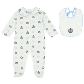 Baby Boys Ivory & Blue Babygrow Set