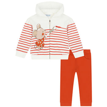 Younger Girls White & Orange Mouse Tracksuit