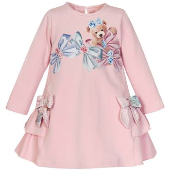 Girls Pink Bear & Bows Print Dress